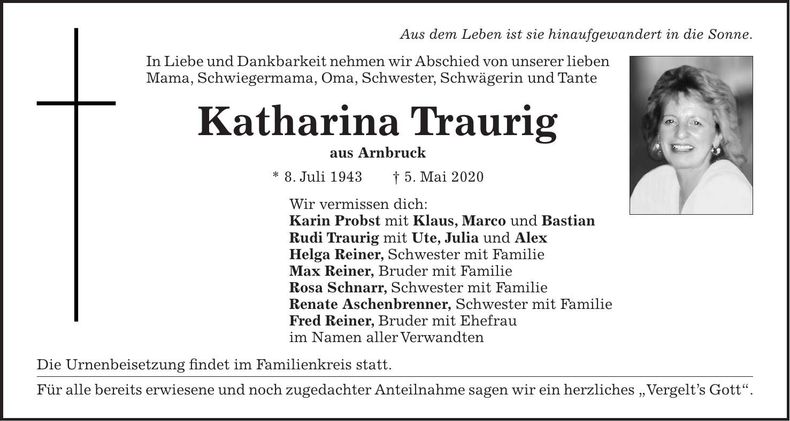 Traueranzeige Katharina Traurig