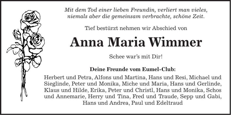 Traueranzeige Annemarie Wimmer