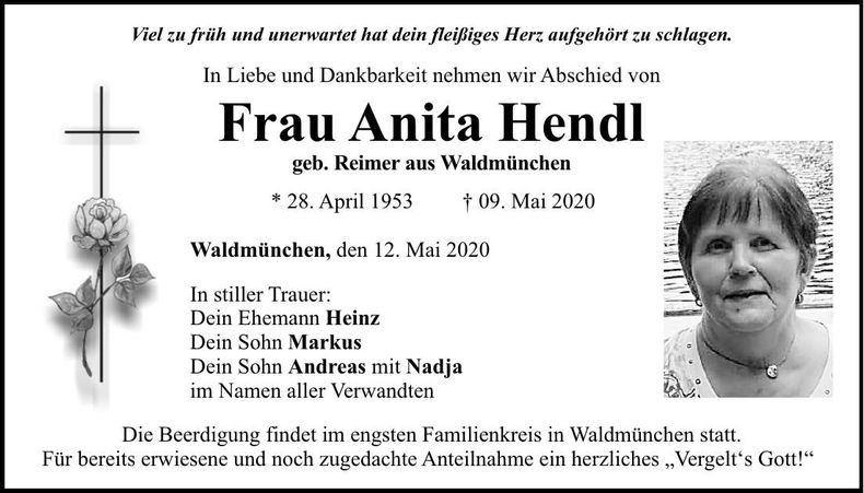 Traueranzeige Anita Hendl