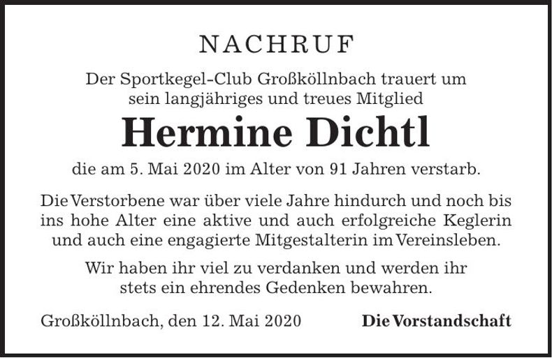 Traueranzeige Hermine Dichtl