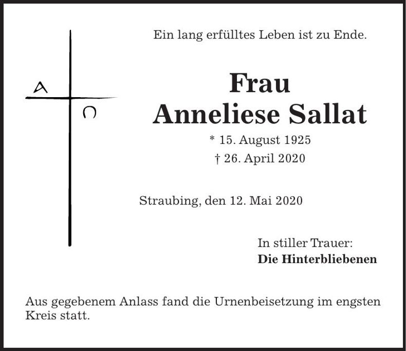Traueranzeige Anneliese Sallat