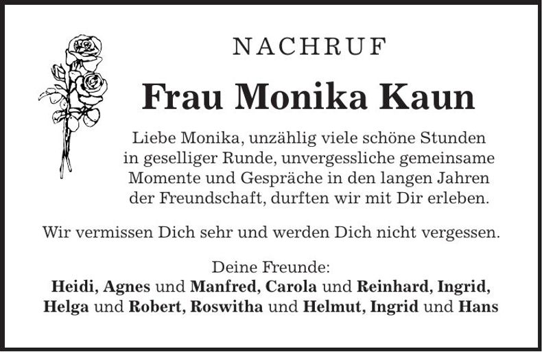 Traueranzeige Monika Kaun
