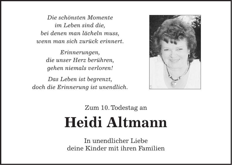 Traueranzeige Heidi Altmann