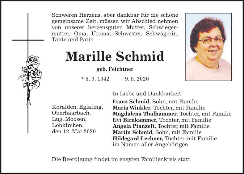 Traueranzeige Marille Schmid