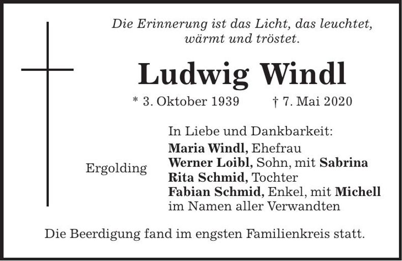 Traueranzeige Ludwig Windl