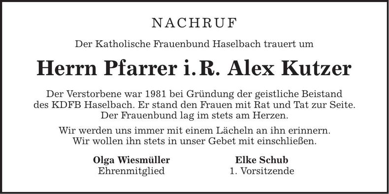 Traueranzeige Alex Kutzer