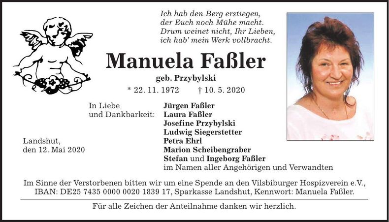 Traueranzeige Manuela Faßler