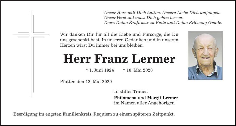 Traueranzeige Franz Lermer