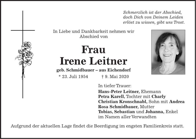 Traueranzeige Irene Leitner
