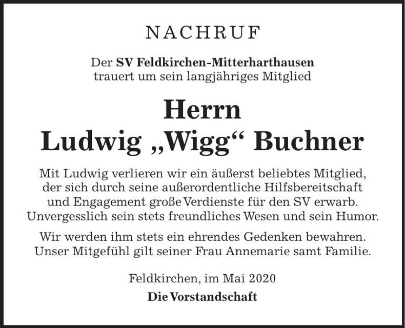 Traueranzeige Ludwig Buchner