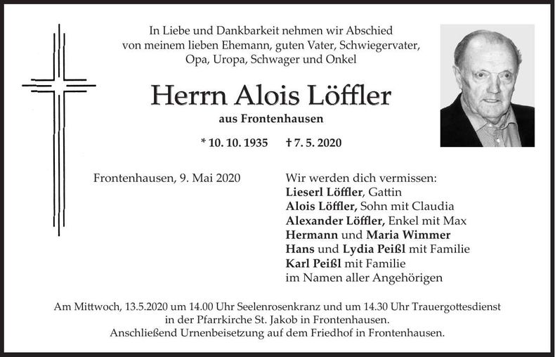 Traueranzeige Alois Löffler