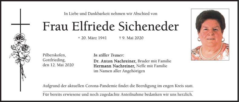 Traueranzeige Elfriede Sicheneder