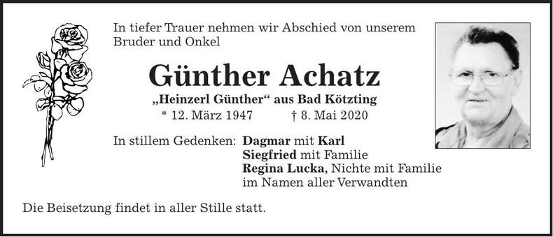 Traueranzeige Günther Achatz