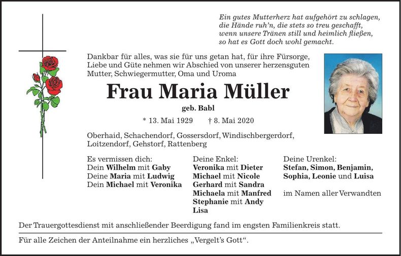 Traueranzeige Maria Müller