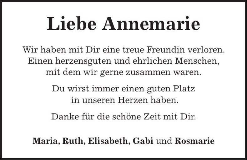 Traueranzeige Wimmer Annemarie