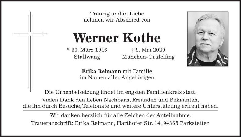 Traueranzeige Werner Kothe
