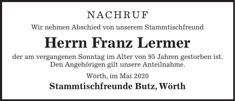Traueranzeige Franz Lermer