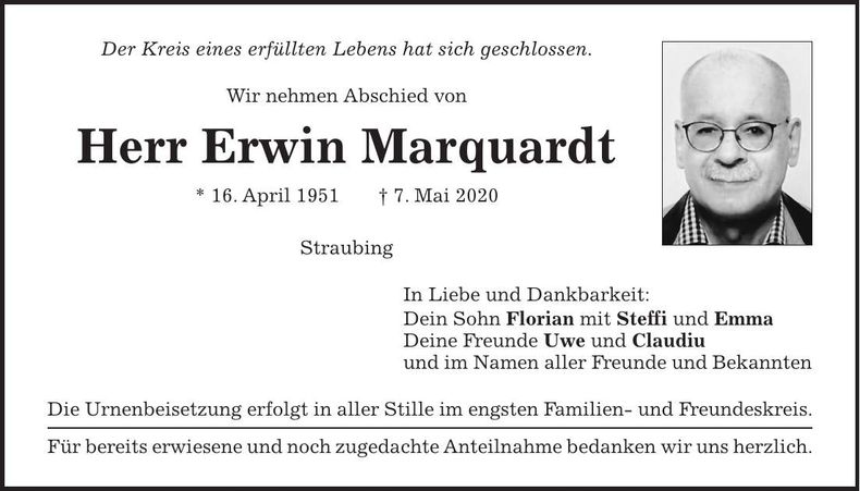 Traueranzeige Erwin Marquardt
