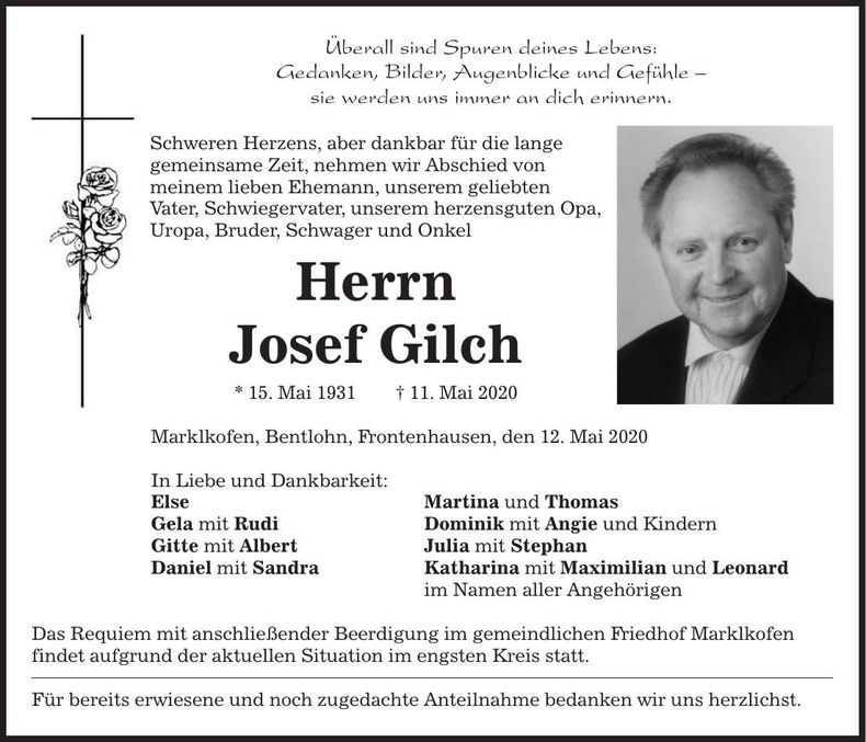 Traueranzeige Josef Gilch