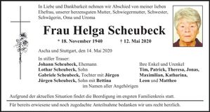 Traueranzeige Helga Scheubeck