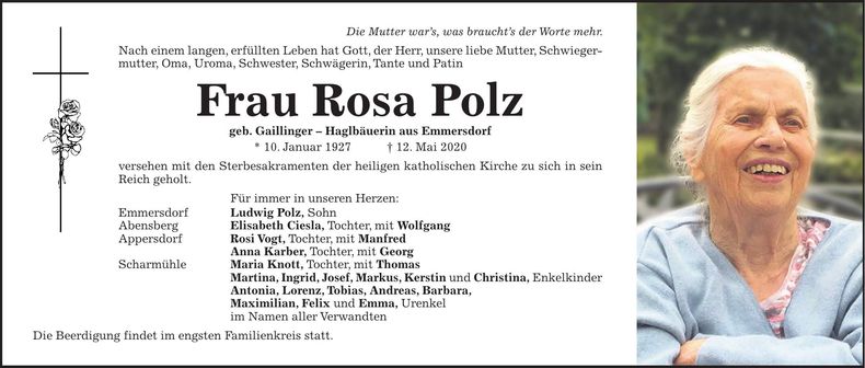 Traueranzeige Rosa Polz
