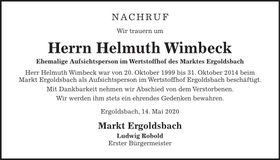 Traueranzeige Helmuth Wimbeck