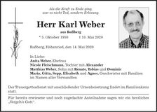Traueranzeige Karl Weber