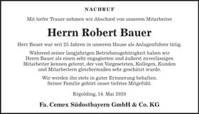 Traueranzeige Robert Bauer