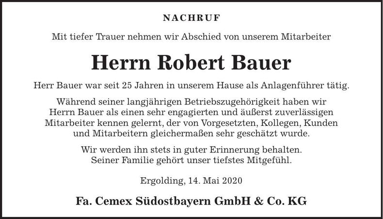 Traueranzeige Robert Bauer