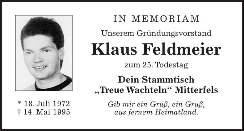 Traueranzeige Klaus Feldmeier