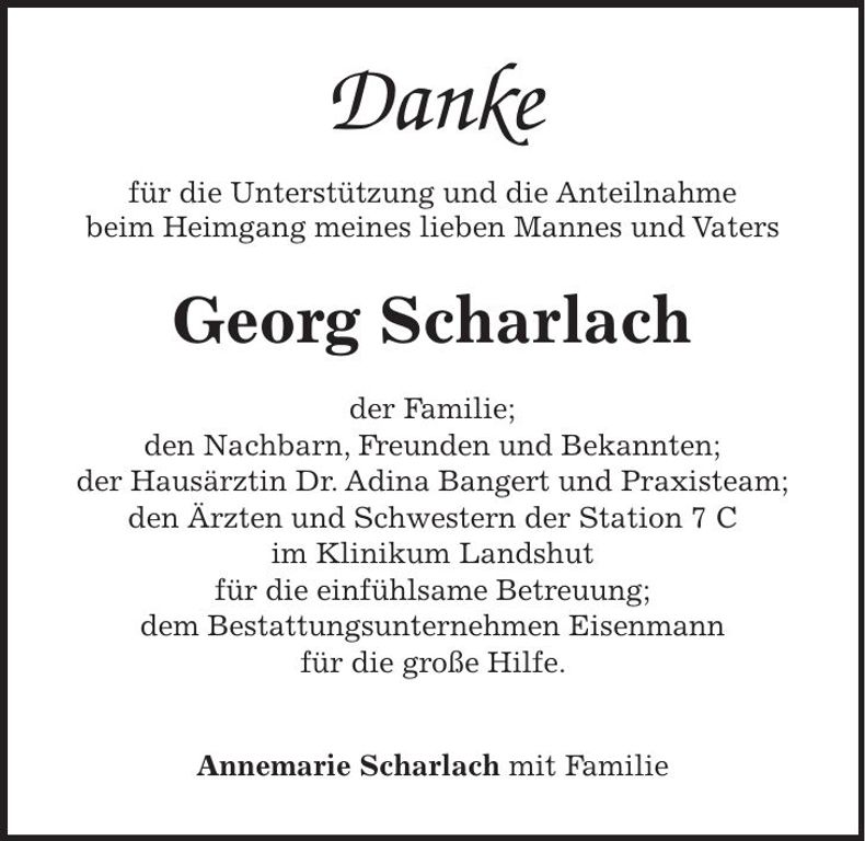 Traueranzeige Georg Scharlach