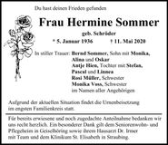 Traueranzeige Hermine Sommer