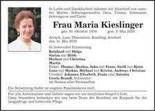 Traueranzeige Maria Kieslinger