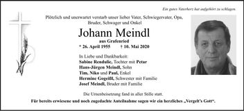 Traueranzeige Meindl Johann
