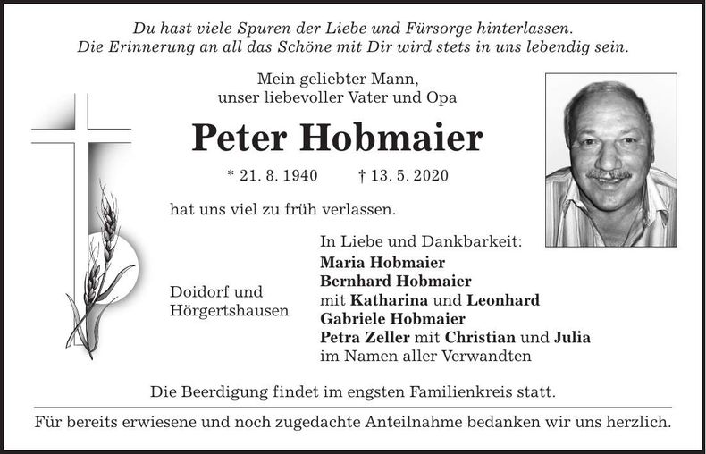 Traueranzeige Peter Hobmaier