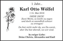 Traueranzeige Karl Otto Wölfel