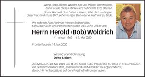 Traueranzeige Herold (Bob) Woldrich