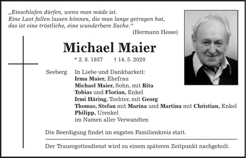 Traueranzeige Michael Maier