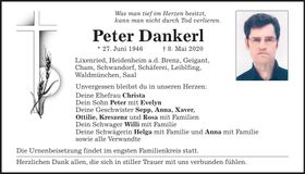 Traueranzeige Peter Dankerl
