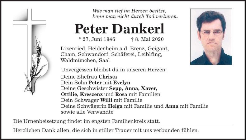 Traueranzeige Peter Dankerl