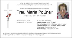 Traueranzeige Maria Pollner