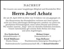 Traueranzeige Josef Achatz