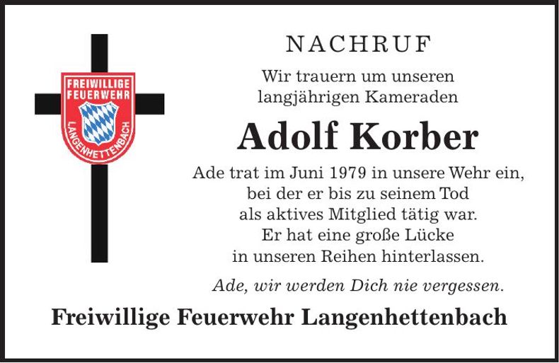 Traueranzeige Adolf Korber
