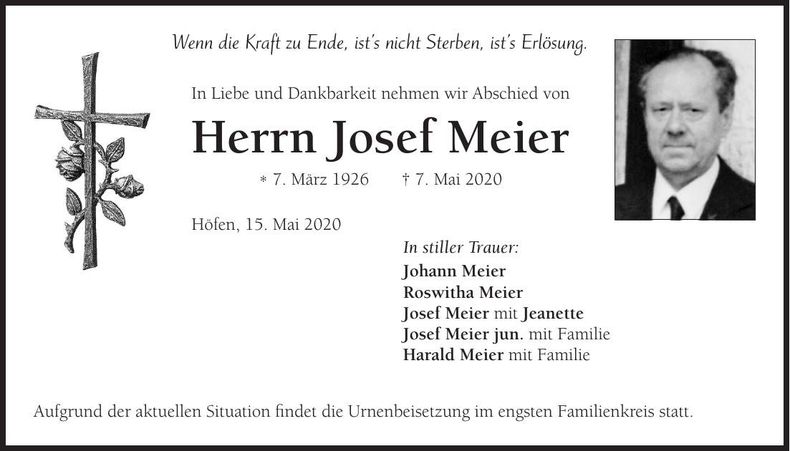 Traueranzeige Josef Meier