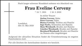Traueranzeige Eveline Cerveny