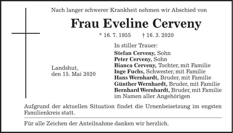Traueranzeige Eveline Cerveny