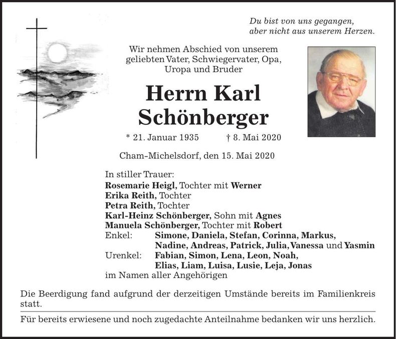 Traueranzeige Karl Schönberger