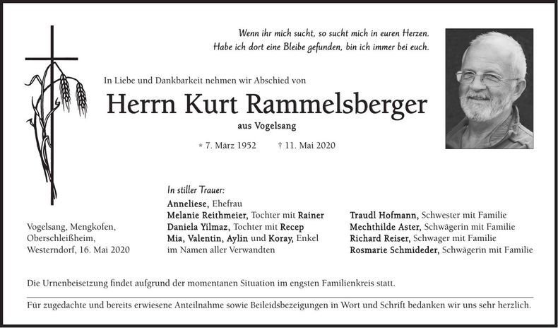Traueranzeige Kurt Rammelsberger