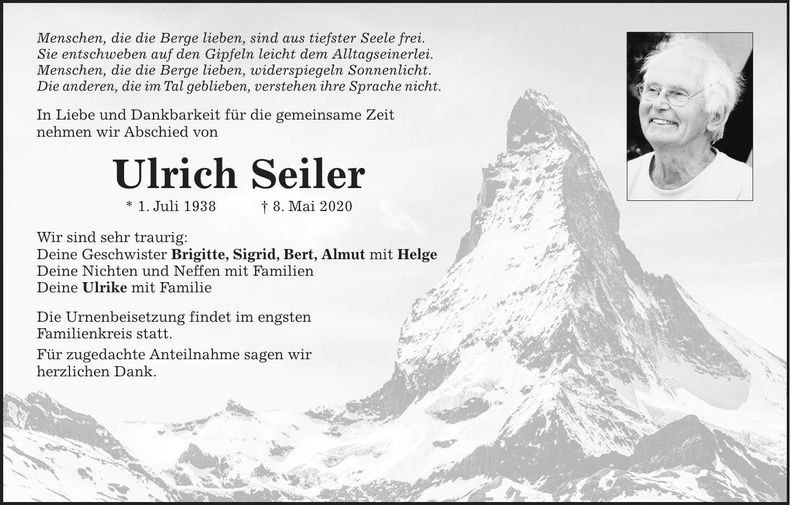 Traueranzeige Ulrich Seiler
