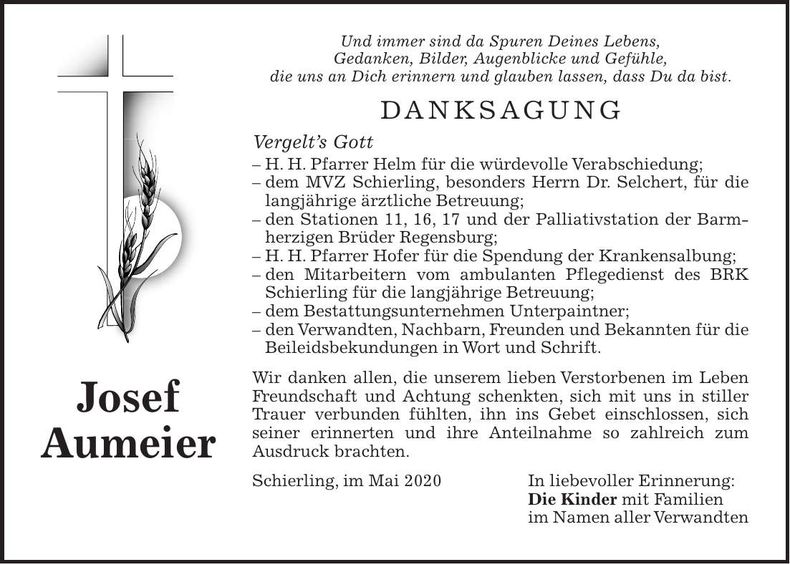Traueranzeige Josef Aumeier